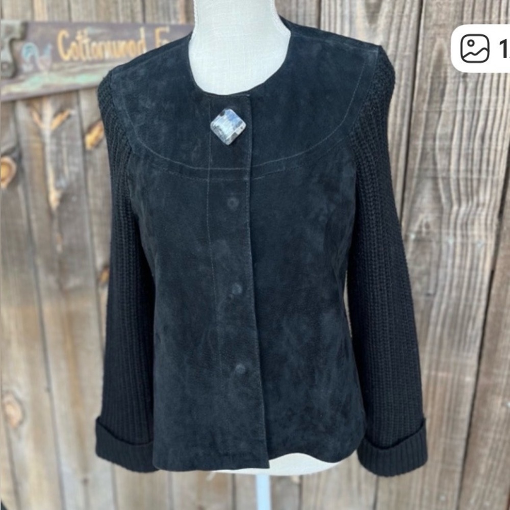 Vintage AMI black knit and suede leather jacket size Medium